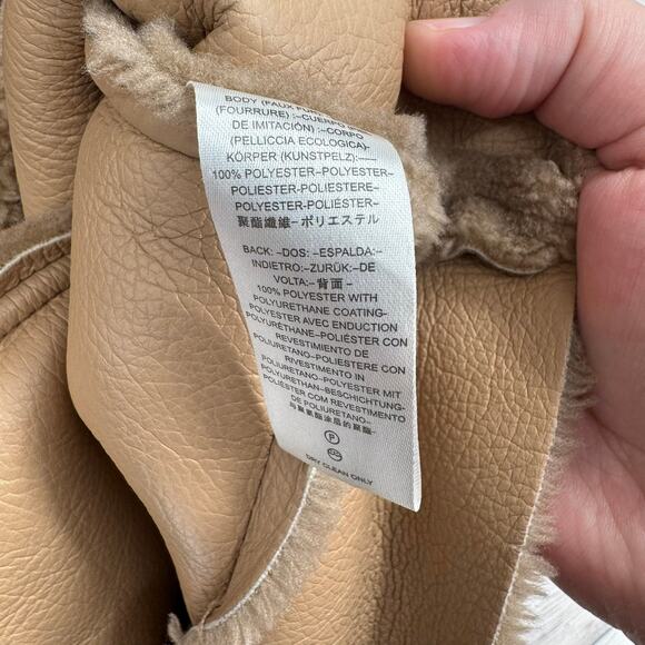 Free People Faux Fur Overcoat Peacoat Womens Small Brown Beige Collared Full Zip - Picture 9 of 13